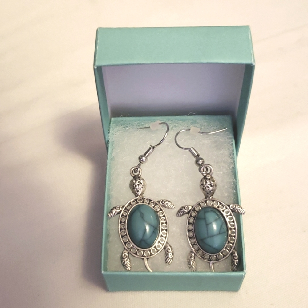 Turquoise & Silver Sea Turtle Earrings